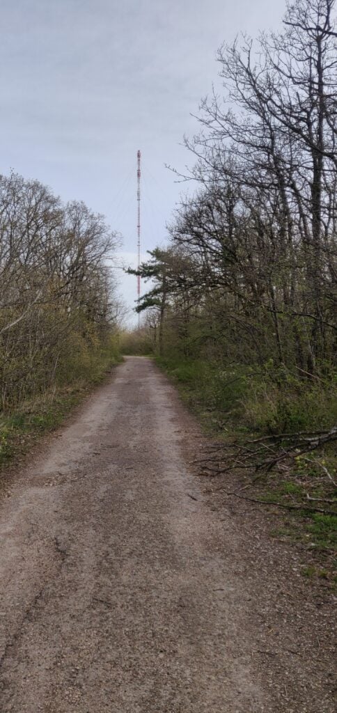 The path from the main concrete mast to the smaller civil aviation tower on Mont Afrique